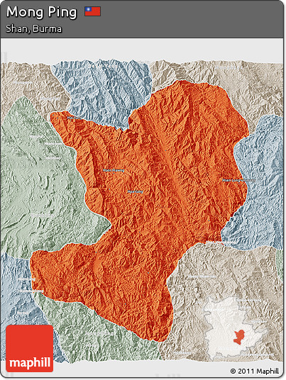 Political 3D Map of Mong Ping, lighten, semi-desaturated