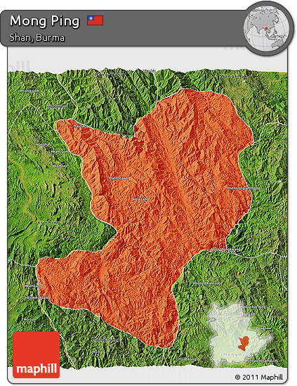 Political 3D Map of Mong Ping, satellite outside