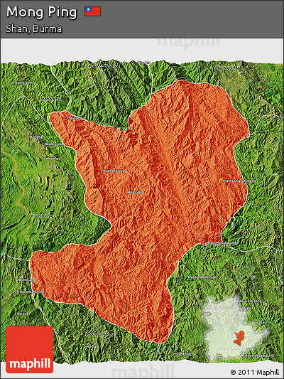 Political 3D Map of Mong Ping, satellite outside