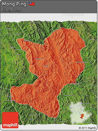 Political 3D Map of Mong Ping, satellite outside