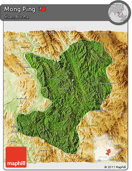 Satellite 3D Map of Mong Ping, physical outside