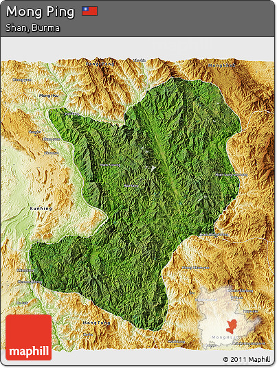 Satellite 3D Map of Mong Ping, physical outside