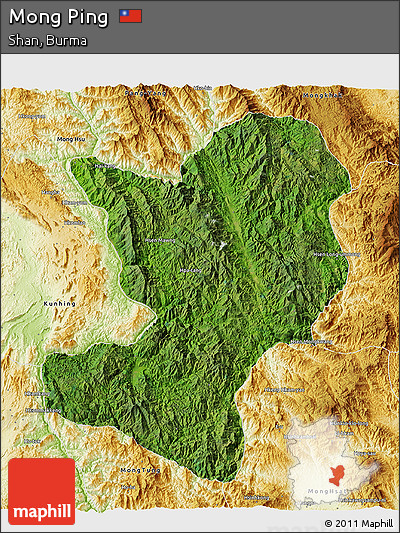 Satellite 3D Map of Mong Ping, physical outside