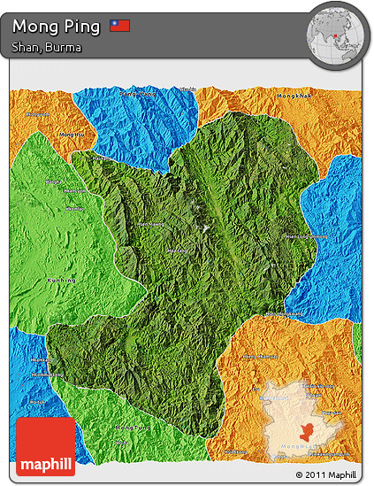 Satellite 3D Map of Mong Ping, political outside