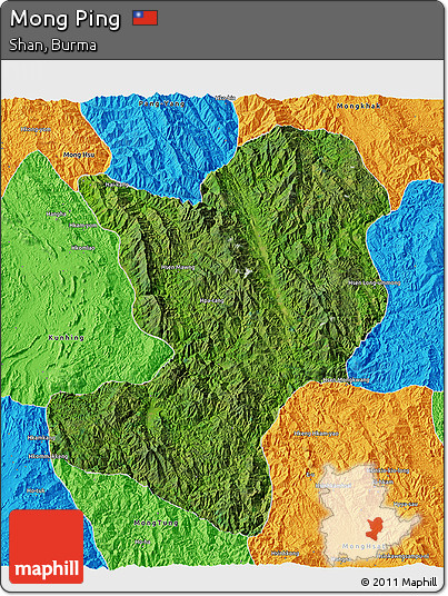 Satellite 3D Map of Mong Ping, political outside