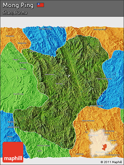 Satellite 3D Map of Mong Ping, political outside