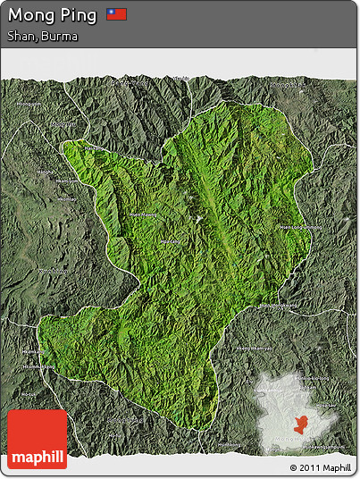 Satellite 3D Map of Mong Ping, semi-desaturated