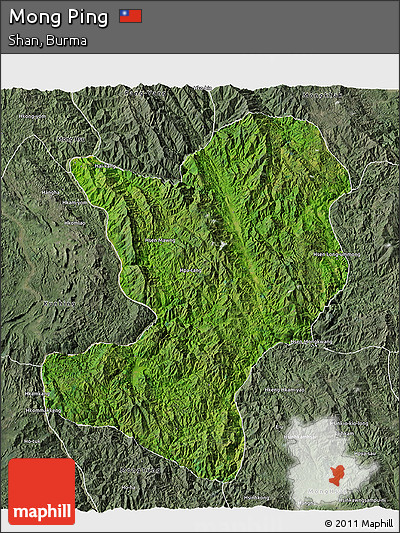 Satellite 3D Map of Mong Ping, semi-desaturated