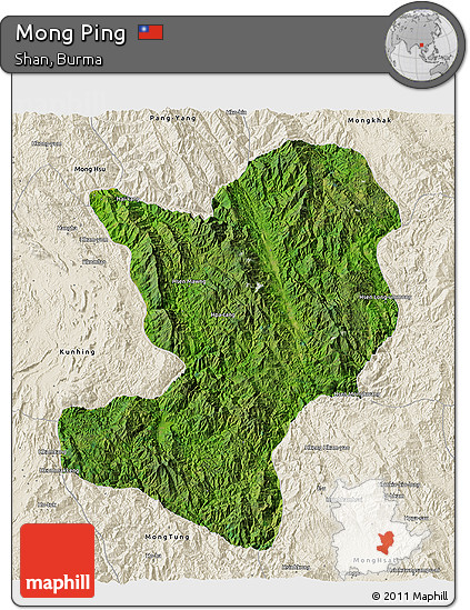 Satellite 3D Map of Mong Ping, shaded relief outside