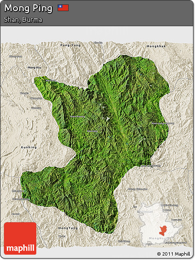 Satellite 3D Map of Mong Ping, shaded relief outside