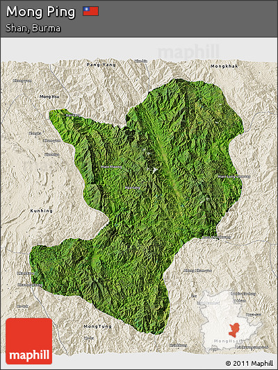 Satellite 3D Map of Mong Ping, shaded relief outside