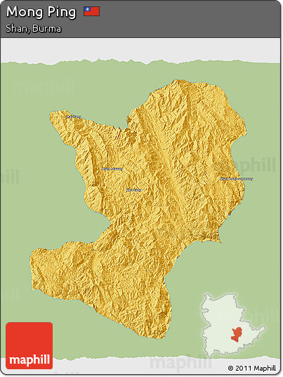 Savanna Style 3D Map of Mong Ping, single color outside