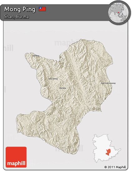 Shaded Relief 3D Map of Mong Ping, cropped outside