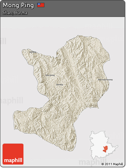 Shaded Relief 3D Map of Mong Ping, cropped outside