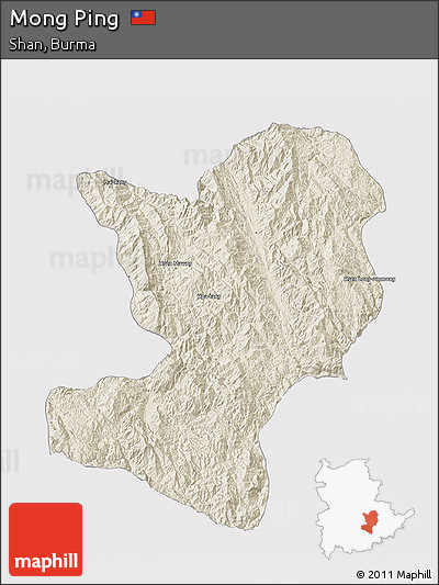 Shaded Relief 3D Map of Mong Ping, cropped outside