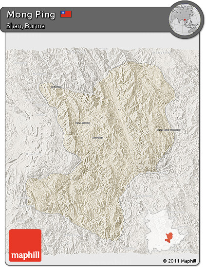 Shaded Relief 3D Map of Mong Ping, lighten