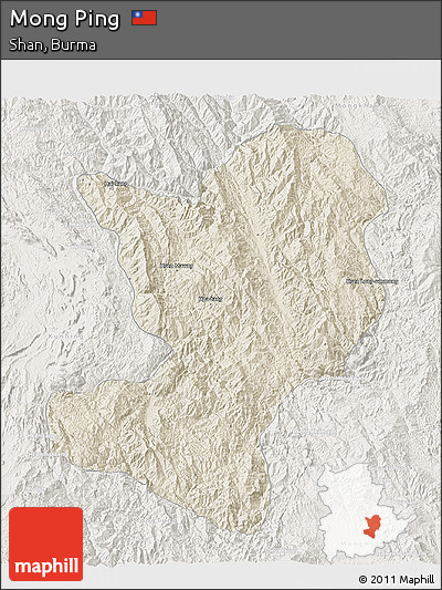 Shaded Relief 3D Map of Mong Ping, lighten