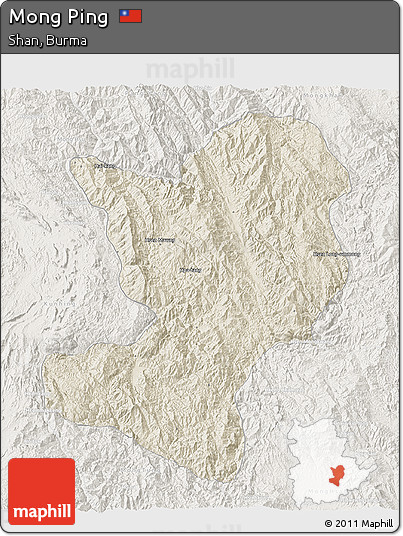 Shaded Relief 3D Map of Mong Ping, lighten