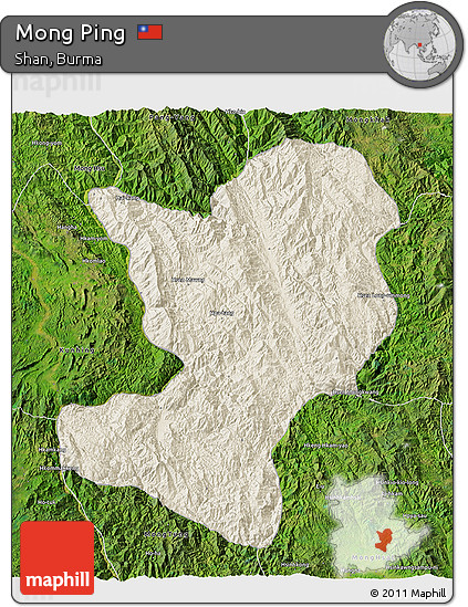 Shaded Relief 3D Map of Mong Ping, satellite outside