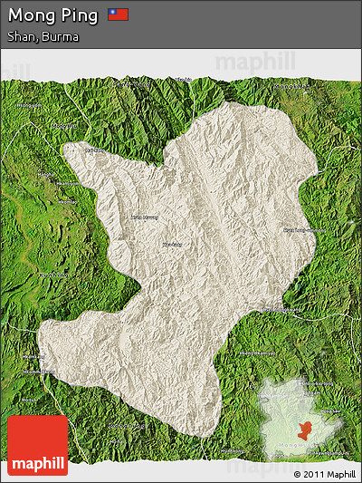 Shaded Relief 3D Map of Mong Ping, satellite outside