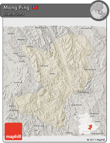 Shaded Relief 3D Map of Mong Ping, semi-desaturated
