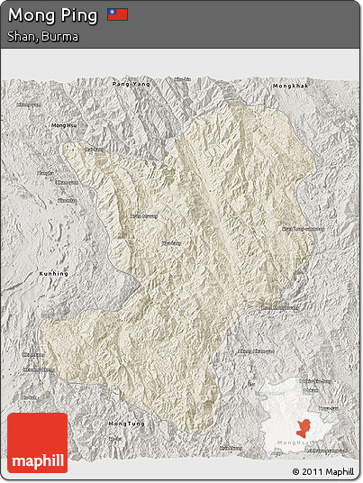 Shaded Relief 3D Map of Mong Ping, semi-desaturated