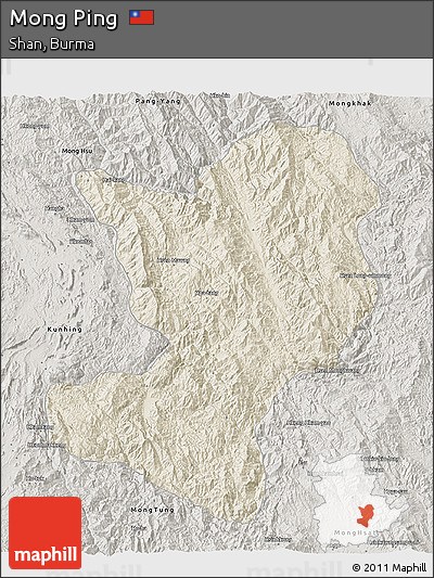 Shaded Relief 3D Map of Mong Ping, semi-desaturated
