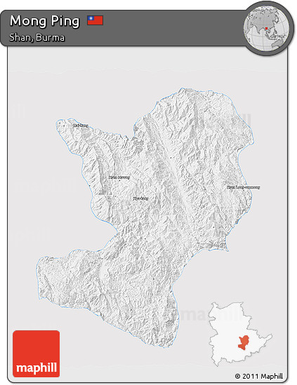 Silver Style 3D Map of Mong Ping, single color outside