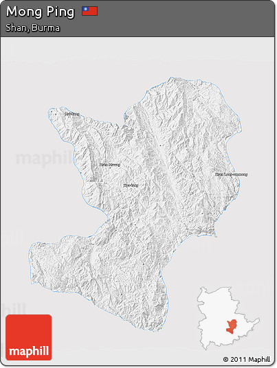 Silver Style 3D Map of Mong Ping, single color outside
