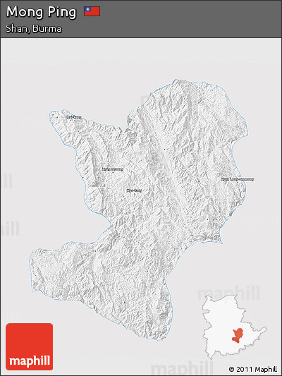 Silver Style 3D Map of Mong Ping, single color outside