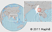 Gray Location Map of Mong Ping, highlighted country, within the entire country, hill shading