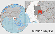 Gray Location Map of Mong Ping, highlighted country, highlighted parent region, hill shading