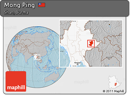 Gray Location Map of Mong Ping, highlighted country, hill shading