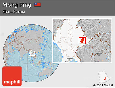 Gray Location Map of Mong Ping, highlighted country, hill shading