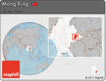 Gray Location Map of Mong Ping, highlighted country, hill shading