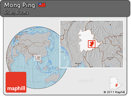 Gray Location Map of Mong Ping, highlighted parent region, hill shading
