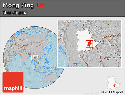 Gray Location Map of Mong Ping, highlighted parent region, hill shading