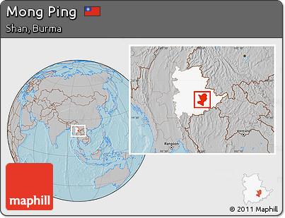 Gray Location Map of Mong Ping, highlighted parent region, hill shading