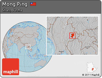 Gray Location Map of Mong Ping, hill shading