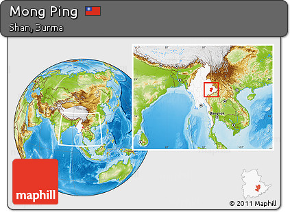 Physical Location Map of Mong Ping, highlighted country, within the entire country