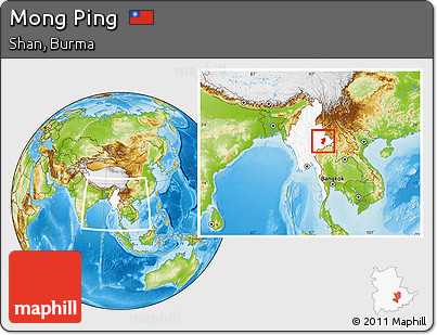 Physical Location Map of Mong Ping, highlighted country, within the entire country