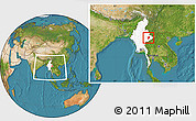 Satellite Location Map of Mong Ping, highlighted country, within the entire country
