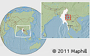 Savanna Style Location Map of Mong Ping, highlighted country, highlighted parent region, within the entire country, hill shading