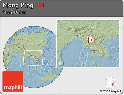 Savanna Style Location Map of Mong Ping, highlighted parent region, within the entire country, hill shading