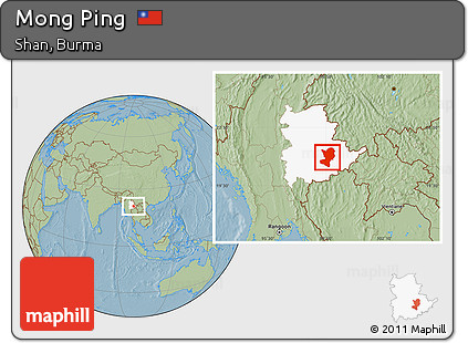 Savanna Style Location Map of Mong Ping, highlighted parent region, hill shading