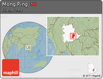 Savanna Style Location Map of Mong Ping, highlighted parent region, hill shading