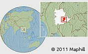 Savanna Style Location Map of Mong Ping, highlighted parent region, hill shading