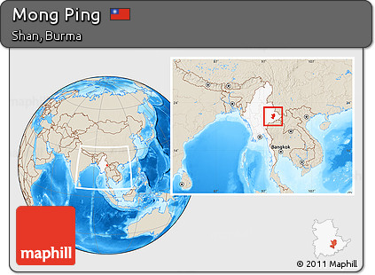 Shaded Relief Location Map of Mong Ping, highlighted country, within the entire country
