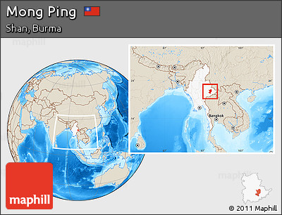 Shaded Relief Location Map of Mong Ping, highlighted country, within the entire country