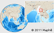 Shaded Relief Location Map of Mong Ping, highlighted country, within the entire country